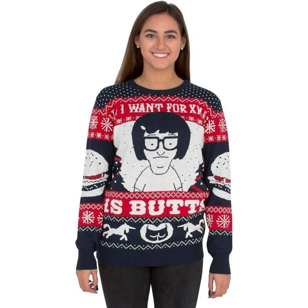 Bob's Burgers Women's Tina All I Want For Xmas Butts Ugly Christmas Sweater L